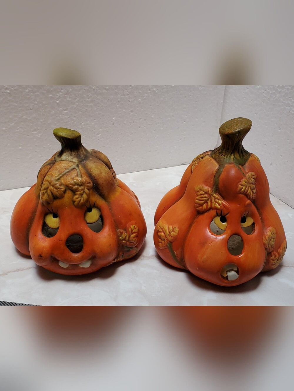 Vintage Orange Ceramic Pumpkin Pair Decorative Accent